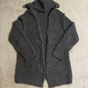 Military Hippie Open Fromt Cardigan Hooded Sweater Cozy Gray Sweater